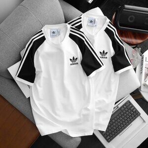 Adidas Classics Original 3 Stripes Tee Shirt Trefoil Retro Men White Black